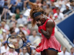 Serena Williams of the U.S. reacts after winning a point against compatriot Stephens at the U.S. Open tennis championships in New York
